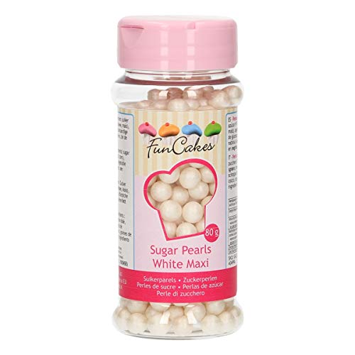 FunCakes Funcakes Sprinkles Decoraciones Perlas Azúcar De 7Mm Blancas Brillantes, Shiny White 80 g