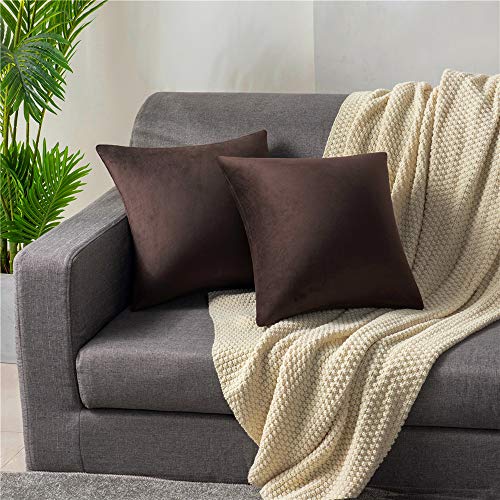 Funda Cojín, Paquete de 2, Fundas de Almohada Decorativas Cuadradas de Terciopelo Blando Sólido, Fundas Cojín Euro para la Granja, Sofá, Niños, Interiores y Exteriores,45 x 45cm,18x18inch,Chocolate