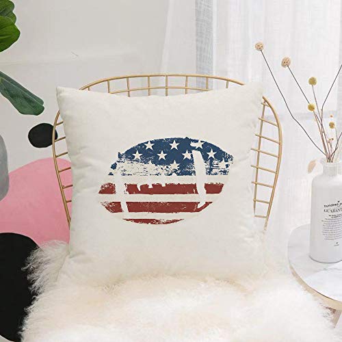 Funda de Cojín duradero Fundas de Almohada Decorativa,Deportes, Grunge Bandera americana temática cosida pelota de rugby diseño vintage tema de fút,Funda de Cojín con Cremallera Invisible 45 x 45 cm