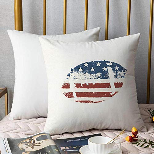 Funda de Cojín duradero Fundas de Almohada Decorativa,Deportes, Grunge Bandera americana temática cosida pelota de rugby diseño vintage tema de fút,Funda de Cojín con Cremallera Invisible 45 x 45 cm