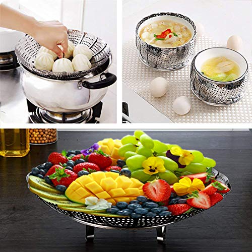 furein Cesta Vaporera Cesta Vapor Plegable Acero Inoxidable,Canasta de Cocción para Verduras al Vapor (24CM)