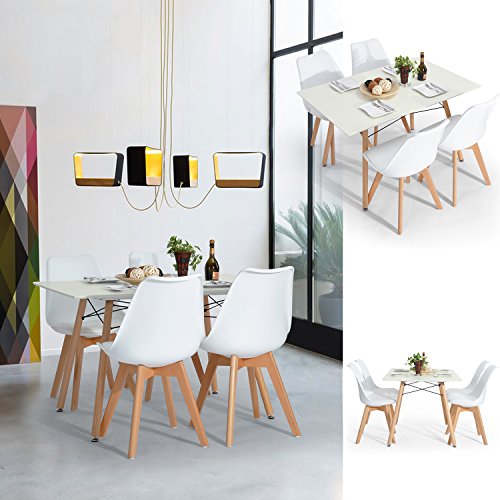 FURNITURE-R Francia - Mesa de comedor rectangular Maddie de 2 a 4 personas escandinavas – maciza patas lacadas y haya, 110 x 70 x 74 cm, madera, blanco, 110_x_70_cm