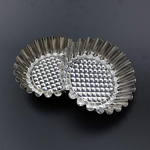 FXJ 12pcs Huevo Tarta de moldes de Acero Inoxidable Redondo del cordón de Huevo Tarta del Molde del Molde Reutilizable Tartaleta moldes de cocción Copas Galleta de la Torta de la Magdalena