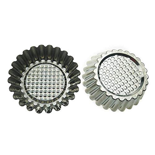FXJ 12pcs Huevo Tarta de moldes de Acero Inoxidable Redondo del cordón de Huevo Tarta del Molde del Molde Reutilizable Tartaleta moldes de cocción Copas Galleta de la Torta de la Magdalena
