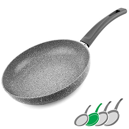 GadHome Premium 24cm Sartén Antiadherente | Bandeja de Inducción de Aluminio de Alta Calidad con Mango Ergonómico | Efecto de Granito de Piedra Gris