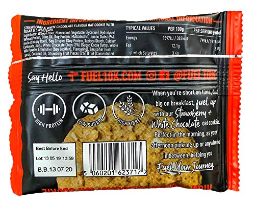 Galleta de avena con chocolate blanco y fresa FUEL10K, 12 x 50 g