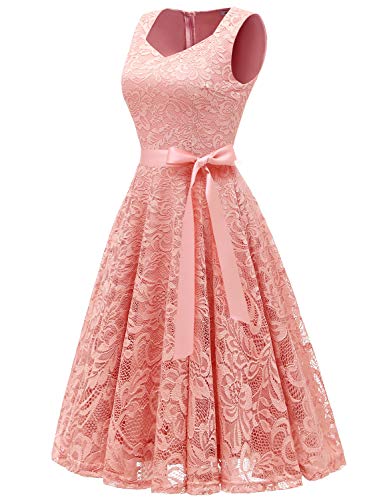 Gardenwed Elegante Una línea Sin Mangas Floral Encaje Corto Vestido De Fiesta Mujeres Cóctel Dama de Honor Fiesta Blush S