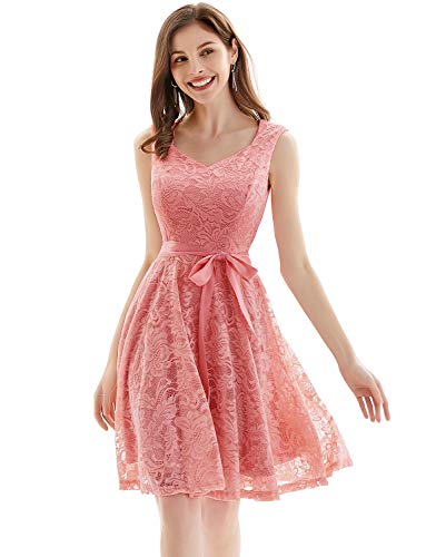 Gardenwed Elegante Una línea Sin Mangas Floral Encaje Corto Vestido De Fiesta Mujeres Cóctel Dama de Honor Fiesta Blush S