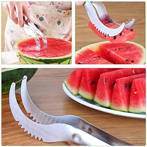 Gayisic 4 PCS Cortadora de sandía, Cortador de Sandía de Acero Inoxidable, Cortador de Fruta Corer, Cuchillo de Tallado de Frutas Herramientas de Verduras y Frutas de Seguridad Cortadora de Frutas