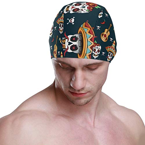 Gebrb Gorro de Baño/Gorro de Natacion, Mexican Sugar Skull Day of Dead Lycra Swim Cap Swimming for Women Men