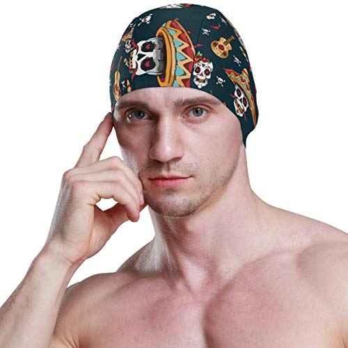 Gebrb Gorro de Baño/Gorro de Natacion, Mexican Sugar Skull Day of Dead Lycra Swim Cap Swimming for Women Men