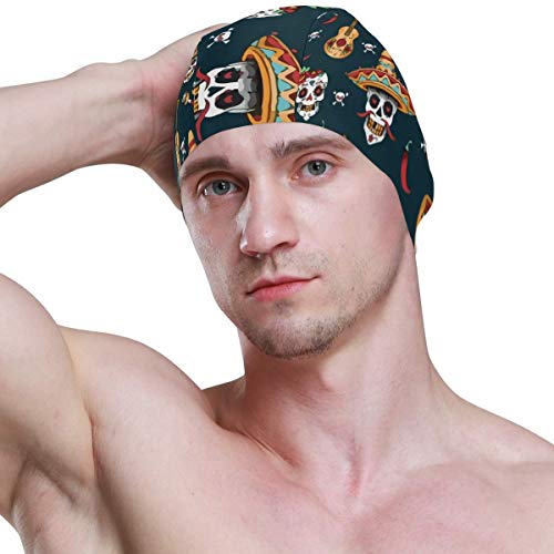 Gebrb Gorro de Baño/Gorro de Natacion, Mexican Sugar Skull Day of Dead Lycra Swim Cap Swimming for Women Men
