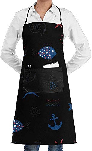 geckor Delantales de Cocina Personalizados Ancla de Barco con Bolsillos Delanteros Camarera Negra Delantal de Cocina Sexy para Hombres Damas Grill Restaurante Poliéster Madre Padre Regalos