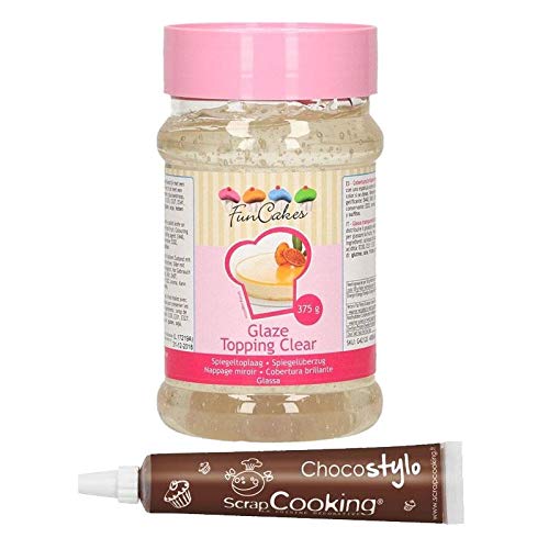 Gel brillante de cobertura pastelera FunCakes 375 g Neutro + Tubo de chocolate para decorar