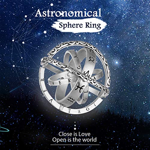 GEMITTO Anillo astronomico Esférica Que se Pliega Cósmic Anillo de Dedo Tallado Amante de Pareja Joyería Regalos Plata con Color Plata Vintage #12