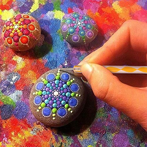 Genround de 20 Herramientas de Pintura de Mandala, incluye 8 Varillas de acrílico, 5 Bolígrafos de doble cara, 4 Ball stylus tool, 1 Plantillas de mandala, 1 Bandeja de pintura