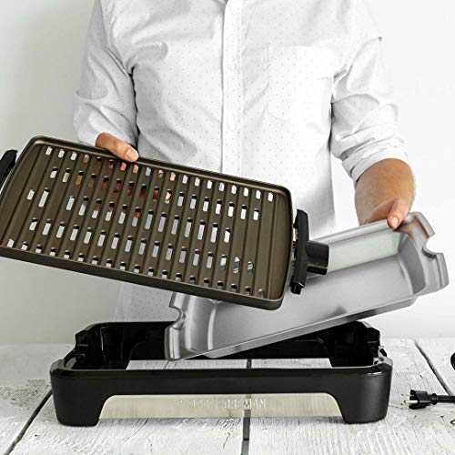 George Foreman 25850-56/GF - Grill (barbacoa, parrilla eléctrica, 1606 W, acero, revestido de titanio, sin humo) color gris