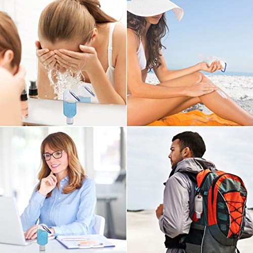 Gifort 12 Piezas Botellas de Viaje 50ml, Botellas de Plástico Portátil Recargables Contenedores de Viaje Vacías con Llavero, Embudos y Etiquetas para Desinfectante, Líquidos, Cosmético