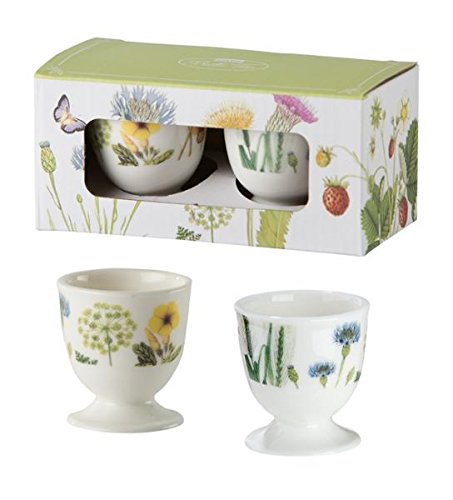 GILDE Juego de Huevera decorado con flores silvestres con caja a juego para regalo. Serie "Bella Vita"