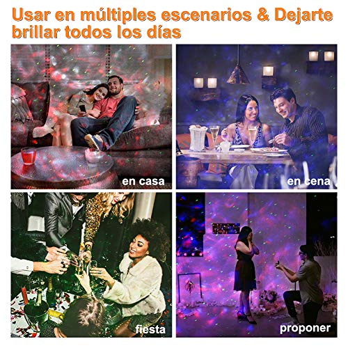 Gindoly Proyector de Luz Estelar, LED de Luz Nocturna Giratorio, Lámpara de Nocturna Estrellas y Océano, 21 Modos Proyector LED Color Reproductor de Música, con Bluetooth/Temporizador/Remoto