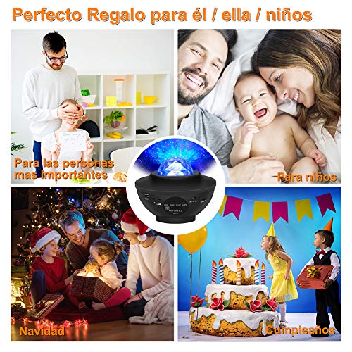 Gindoly Proyector de Luz Estelar, LED de Luz Nocturna Giratorio, Lámpara de Nocturna Estrellas y Océano, 21 Modos Proyector LED Color Reproductor de Música, con Bluetooth/Temporizador/Remoto