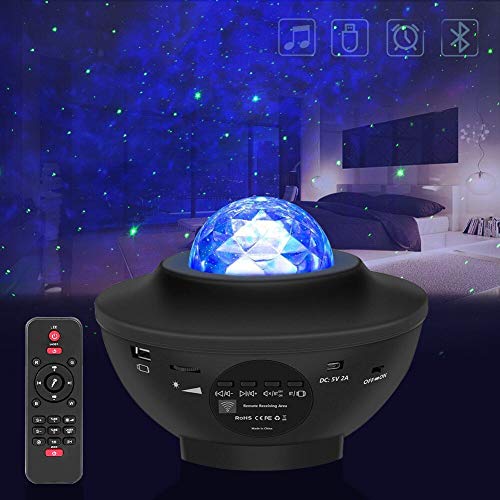 Gindoly Proyector de Luz Estelar, LED de Luz Nocturna Giratorio, Lámpara de Nocturna Estrellas y Océano, 21 Modos Proyector LED Color Reproductor de Música, con Bluetooth/Temporizador/Remoto