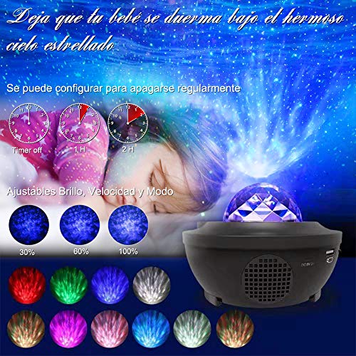 Gindoly Proyector de Luz Estelar, LED de Luz Nocturna Giratorio, Lámpara de Nocturna Estrellas y Océano, 21 Modos Proyector LED Color Reproductor de Música, con Bluetooth/Temporizador/Remoto