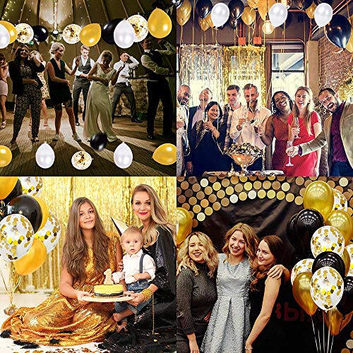 Globos de Fiesta,Globos de Cumpleaños 60 Piezas Globos de Oro Negro Globos Helio de Confeti para Decoraciones de Navidad, Aniversario, Boda Graduación Halloween Decoraciones