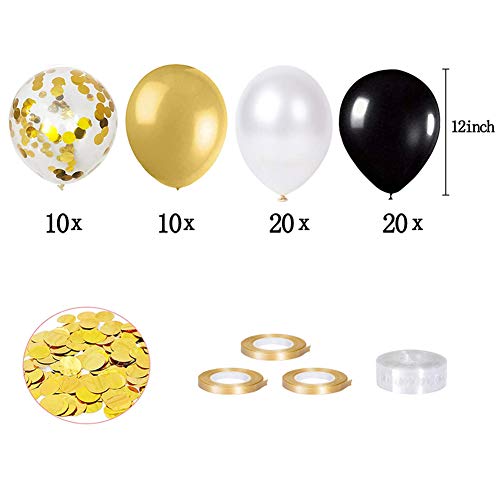 Globos de Fiesta,Globos de Cumpleaños 60 Piezas Globos de Oro Negro Globos Helio de Confeti para Decoraciones de Navidad, Aniversario, Boda Graduación Halloween Decoraciones