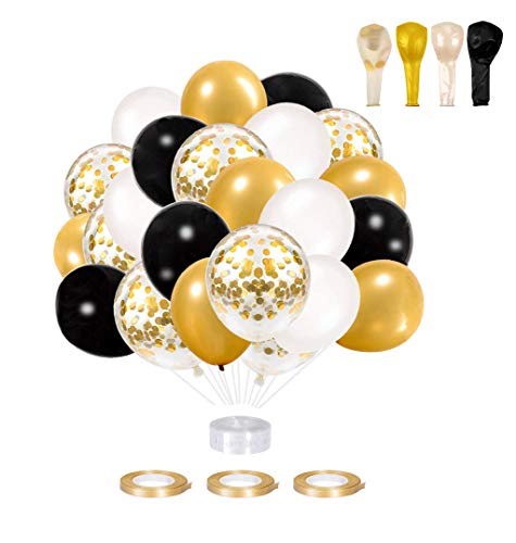 Globos de Fiesta,Globos de Cumpleaños 60 Piezas Globos de Oro Negro Globos Helio de Confeti para Decoraciones de Navidad, Aniversario, Boda Graduación Halloween Decoraciones