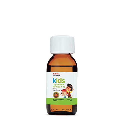 GNC Milestones® Kids Liquid DHA, sabor a naranja natural, para niños de 4 años en adelante, apoya el cerebro y la visión saludables