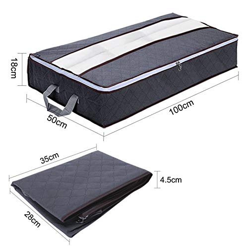 GoMaihe Cajas Almacenaje Ropa 3 Pcs, Bolsa de Almacenamiento Debajo de la Cama Tejido de Gran Capacidad, Organizador de Transpirable con Cremallera Robusta, Edredón, Manta, 100x50x18cm, Gris