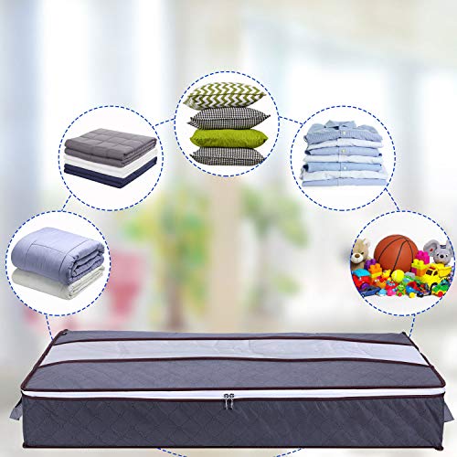 GoMaihe Cajas Almacenaje Ropa 3 Pcs, Bolsa de Almacenamiento Debajo de la Cama Tejido de Gran Capacidad, Organizador de Transpirable con Cremallera Robusta, Edredón, Manta, 100x50x18cm, Gris
