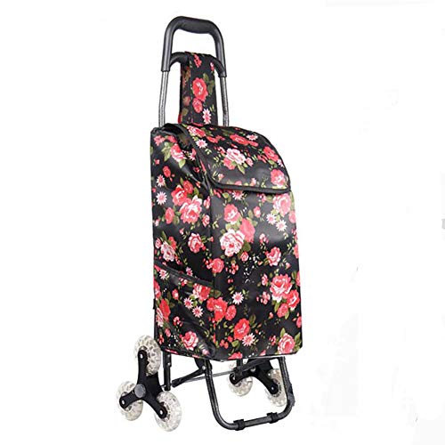 Goods Car Buy Food Carro pequeño plegable escaleras mano casa cesta de mano empuje de mano remolque – flor negra