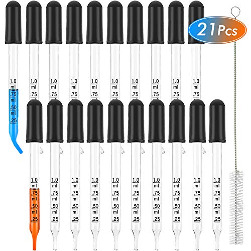 goteros medicinales de vidrio calibrado con punta curvada y recta, 20 unidades, para aceites esenciales, cuentagotas de pipeta para una dosis y medición precisas, fáciles (1 ml)