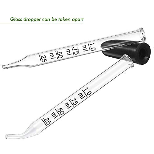 goteros medicinales de vidrio calibrado con punta curvada y recta, 20 unidades, para aceites esenciales, cuentagotas de pipeta para una dosis y medición precisas, fáciles (1 ml)