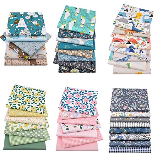 GOTONE 56piezas Tela de algodón para manualidades, Telas Patchwork de Algodón para Tejido Costura Pelusas DIY Artcraft Trabajo Álbumes de Recortes, 25x25cm (Animales y florals)