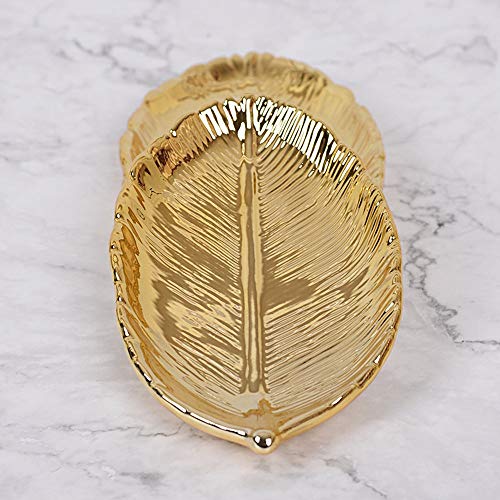 gotyou Bandeja de Hojas Doradas,Bandeja de Almacenamiento de Cerámica Dorada/Bandeja de Frutas/Bandeja de Joyas/Bandeja de Decoración del Hogar,Bandeja de Almacenamiento,9cm * 14,8cm