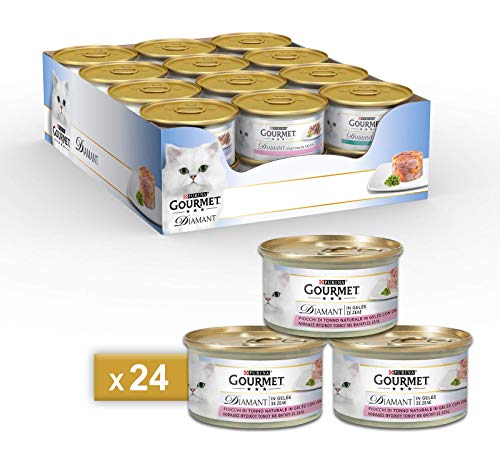 Gourmet - Comida húmeda para Gatos Diamant, láminas de atún en Pastel de gelatina con Dorada, 85 g, 24 Unidades