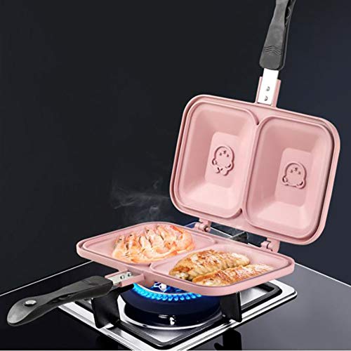 GPFDM Sartén para Parrilla Doble Sartén De Doble Cara Antiadherente, Parrilla Tostadora para Sándwiches, Equipo De Cocción De Sartén Solo para Llamas Abiertas, Rosa
