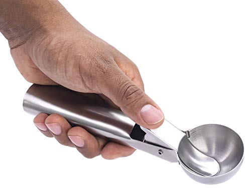 Granny´s Kitchen Cuchara de Acero Inoxidable para Servir Helado - Cuchara Profesional Dosificadora Porciones de Helado con Gatillo - Diámetro de Bola: 5 cm