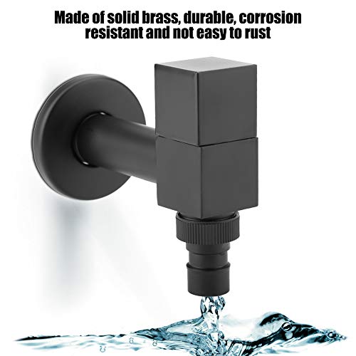 Grifo de agua fría con mango cuadrado de cobre negro para lavadora, lavabo lavabo grifo de pared para la colada grifo de agua fría con burbuja integrada para baño y cocina G1/2 Thread