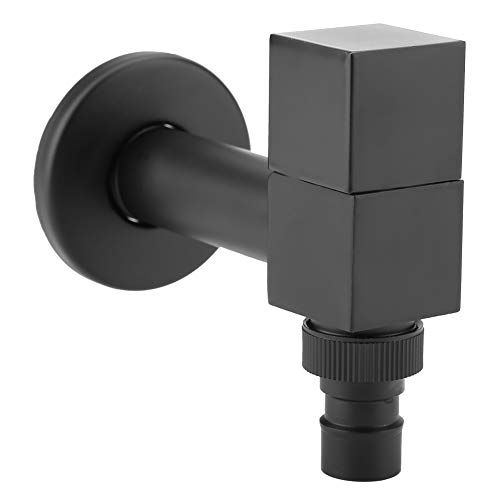 Grifo de agua fría con mango cuadrado de cobre negro para lavadora, lavabo lavabo grifo de pared para la colada grifo de agua fría con burbuja integrada para baño y cocina G1/2 Thread