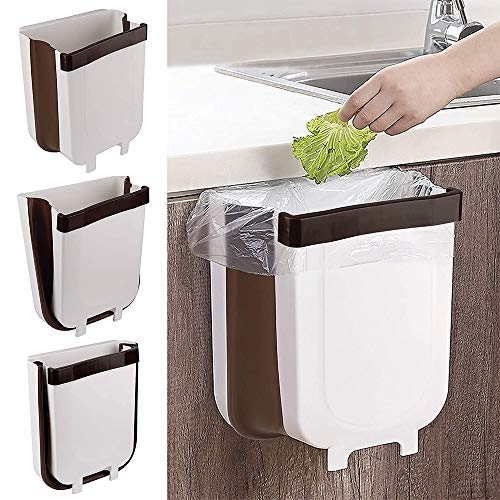 Gua Bote de Basura Colgante, Contenedor de Basura Plegable, Papelera Plegable, Cubo de Basura Plegable Colgante, para Puerta de Armario de Cocina, Baño, Coche, Inodoro (Blanco)