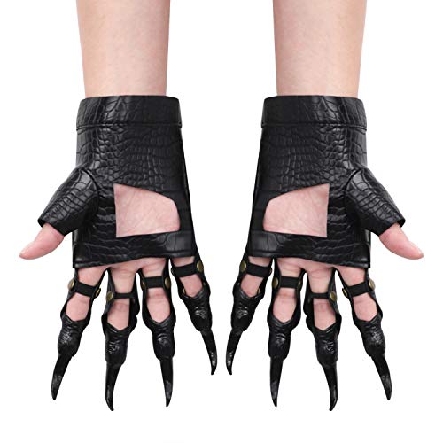 Guantes de piel negra con garra de dragón para Halloween, para disfraz de Halloween, disfraces, suministros para fiestas de disfraces, adultos, cosplay o escenario, accesorios con uñas largas