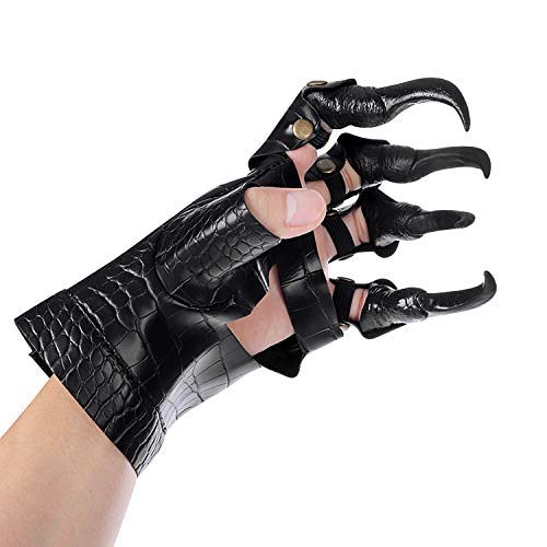 Guantes de piel negra con garra de dragón para Halloween, para disfraz de Halloween, disfraces, suministros para fiestas de disfraces, adultos, cosplay o escenario, accesorios con uñas largas