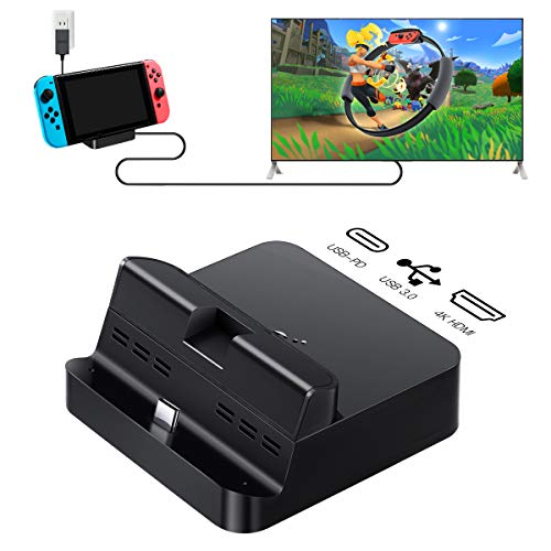 GuliKit TV Dock para Nintendo Switch, Admite Protocolo PD, Proyección 1080P / 2K / 4K, Soporte para Teléfono Inteligente o Tableta, Base de Carga con Salida de Refrigeración (Negro)