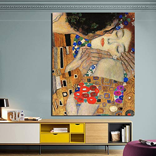 Gustav Klimt Kiss Significado nórdico cartel lienzo pintura sala de estar decoración del hogar moderno arte de la pared pintura al óleo carteles imagen 60x90 cm sin marco