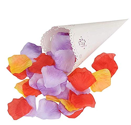 GWHOLE 100 piezas Conos Papel Arroz Boda Blanco, Diseño de Rosa Hueco, Cucuruchos Pétalos Confeti Decoración Boda con Cinta Adhesiva Doble