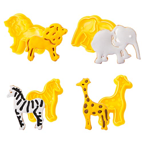GWHOLE 4 Moldes de Galletas Animales Cortador Plástico para Galletas Chocolates Fondant en Forma de Elefante, León, Caballo, Jirafa Ideal para Galletas DIY, Fiesta de Cumpleaño, Hornear Caseros